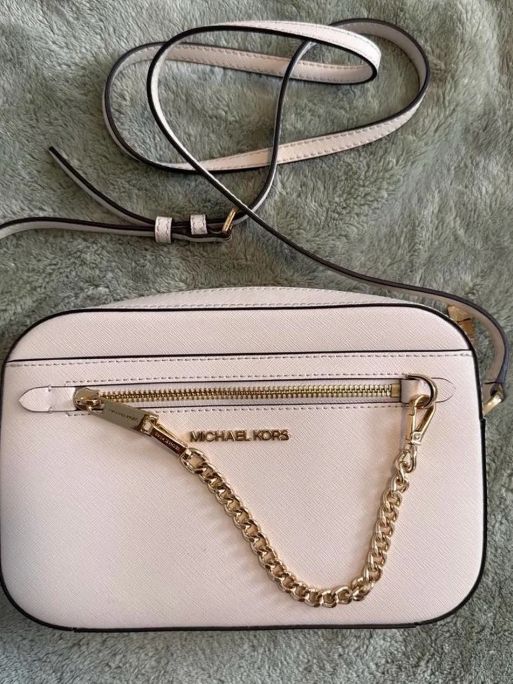 MICHAEL KORS Leather Crossbody Bag in Cream.
